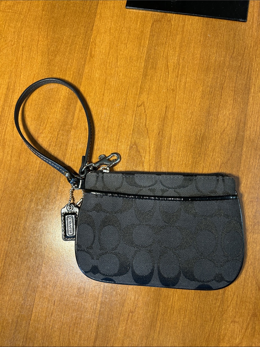 Coach Black Signature Monogram Wristlet